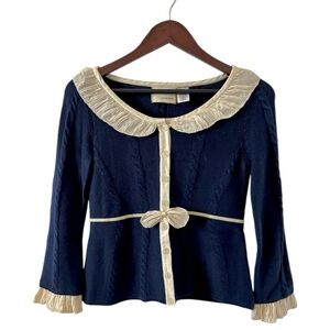 Anthropologie Guinevere Cardigan Sweater Top Cable Knit Cotton Angora Coquette
